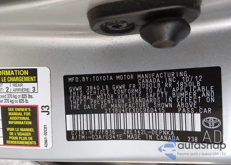 2013 Toyota Corolla Le z USA, uszkodzony, nr VIN 2T1BU4EEXDC960415